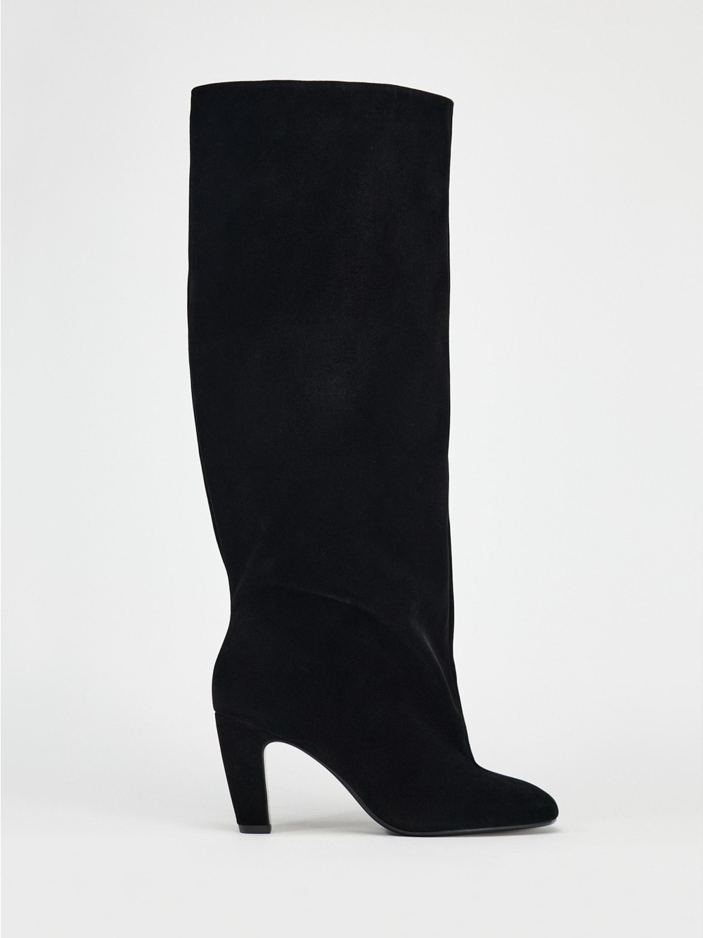 Zara Black Knee-High Suede Block Heel Boots